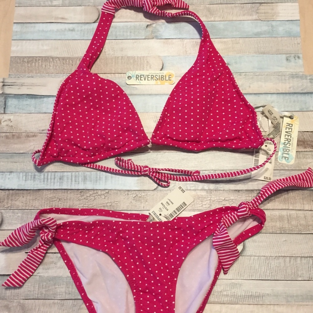 NWT Aeropostale Reversible Polka & Stripes Bikini